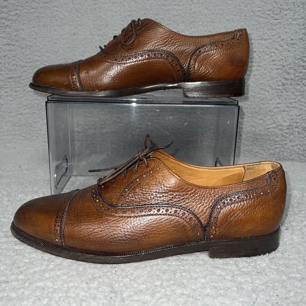 VTG Cole Haan Green Label Shoes Men 10D Brown Brogue Oxford Cap Leather Made USA